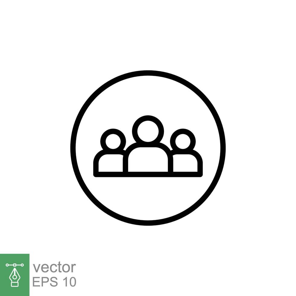 3 people line icon. Simple outline style. Multi user, circle, group, person, service concept. Crowd sign symbol design. Vector illustration isolated on white background. EPS 10.