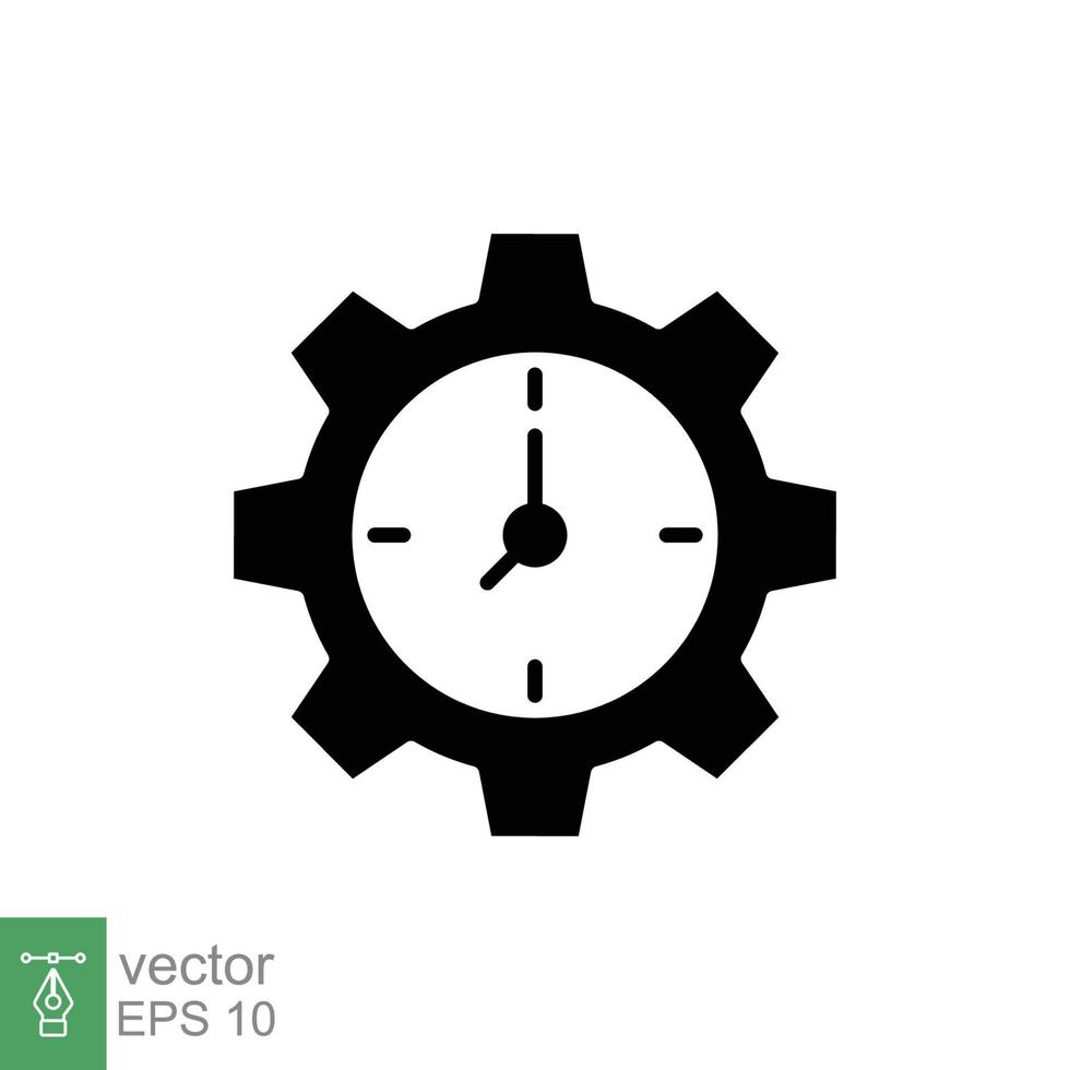 engranaje con hora glifo icono. sencillo sólido estilo. rueda dentada reloj marcar, desarrollo proceso logo, 24 horas concepto símbolo diseño. vector ilustración aislado en blanco antecedentes. eps 10