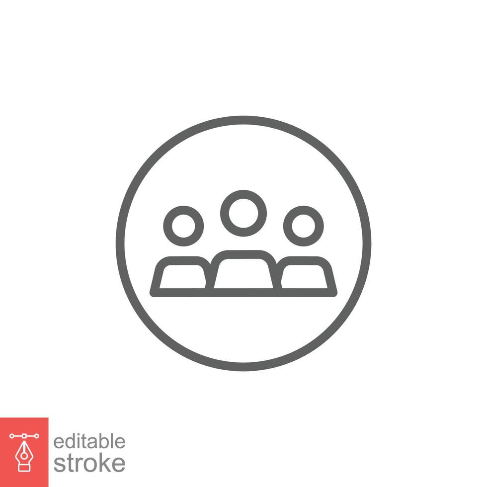3 people line icon. Simple outline style. Multi user, circle, group, person, service concept. Crowd sign symbol design. Vector illustration isolated on white background. Editable stroke EPS 10.