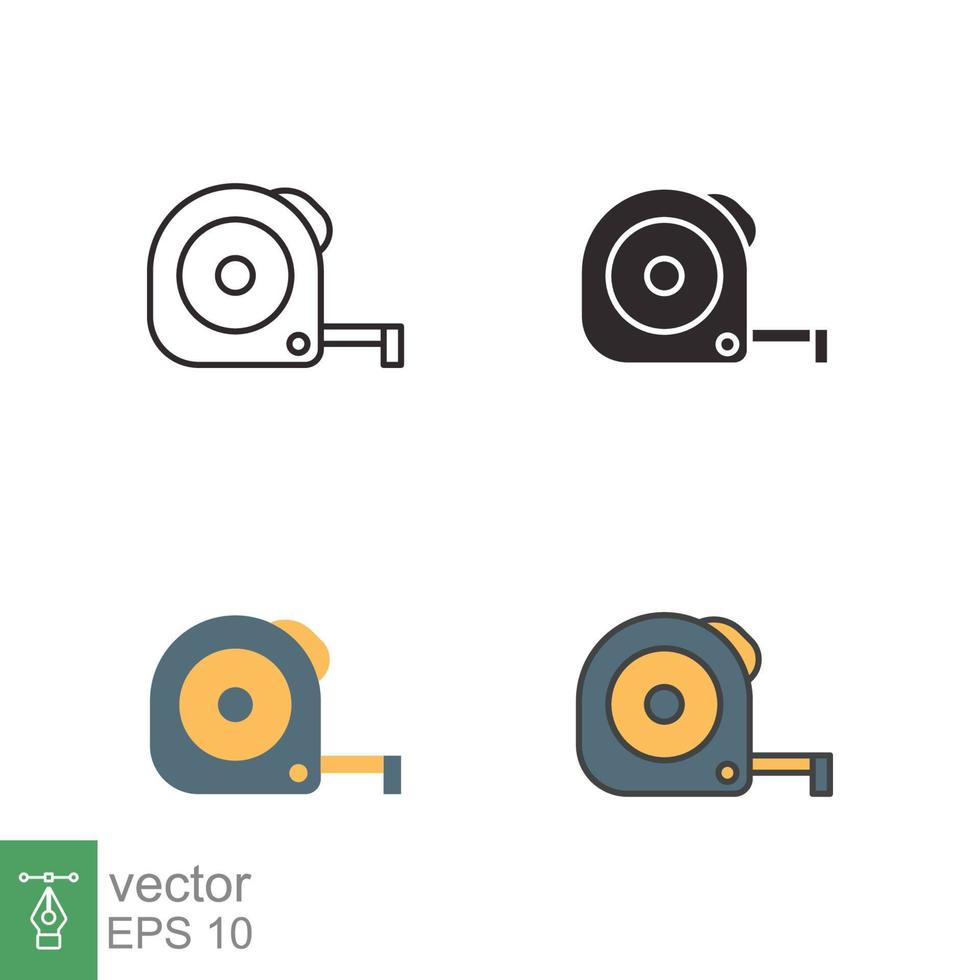 Measure tape icon in different style. Simple outline, solid, flat, filled outline symbol. Meter, length, metric, size concept for app and web. Vector illustration isolated on white background. EPS 10.