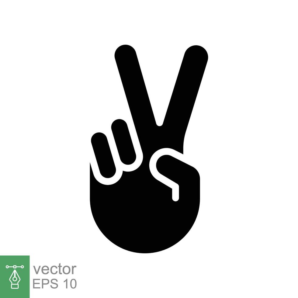 Hand gesture V sign for victory or peace glyph icon. Simple solid style for apps and websites. Vector illustration on white background. EPS 10.