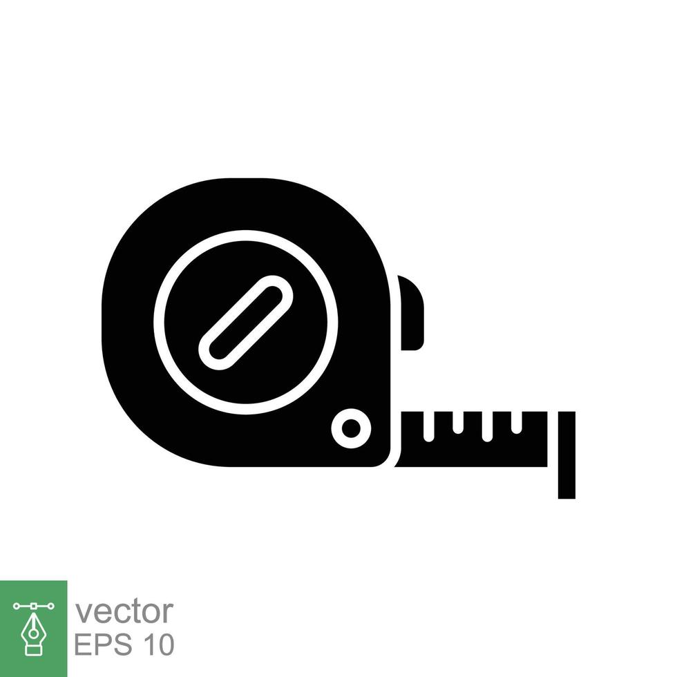 Measure tape icon. Simple solid style. Glyph, meter silhouette, length, metric, size concept for app and web. Vector illustration isolated on white background. EPS 10.