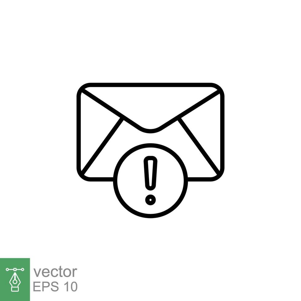 Warning alert message icon. Simple line style for web template and app. Email, suspicious, letter, mail, news, notification, vector illustration design on white background. EPS 10.