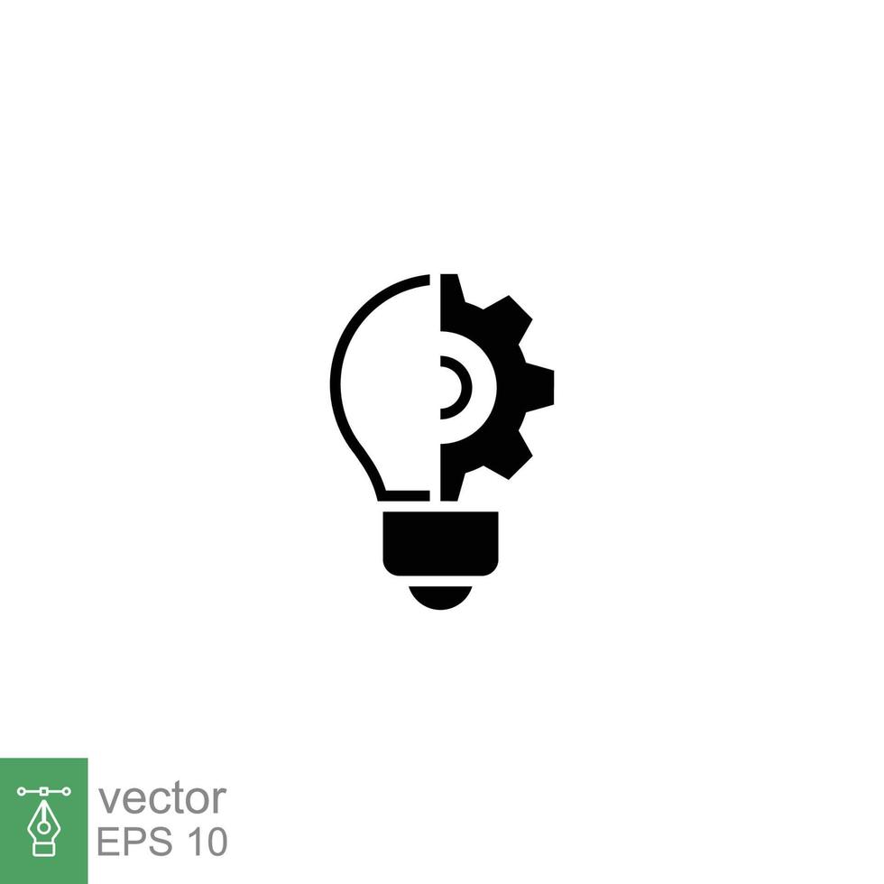 Light bulb glyph icon. Simple solid style. Idea with gear wheel machine, creative, lamp, silhouette lightbulb symbol, inspiration concept. Vector illustration isolated on white background. EPS 10.