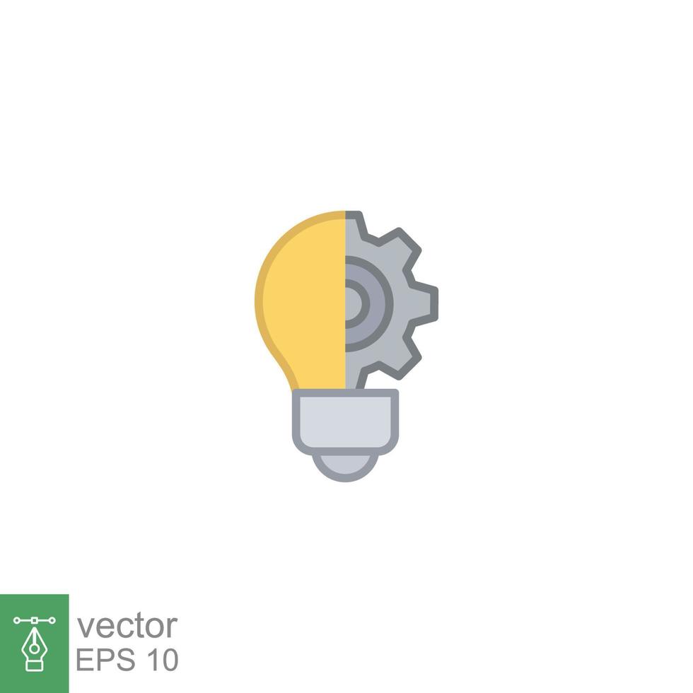 Light bulb icon. Simple filled outline style. Idea with gear wheel machine, creative solution, lamp, lightbulb symbol, inspiration concept. Vector illustration isolated on white background. EPS 10.