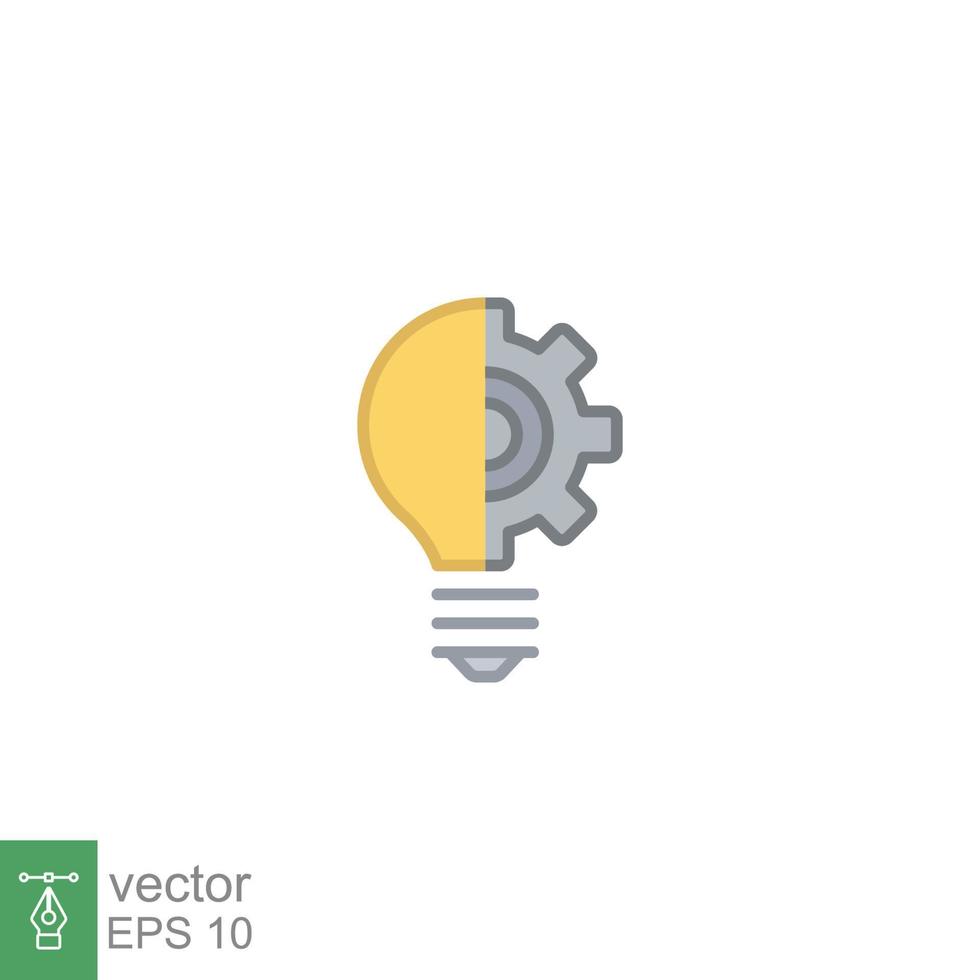 Light bulb icon. Simple filled outline style. Idea with gear wheel machine, creative solution, lamp, lightbulb symbol, inspiration concept. Vector illustration isolated on white background. EPS 10.