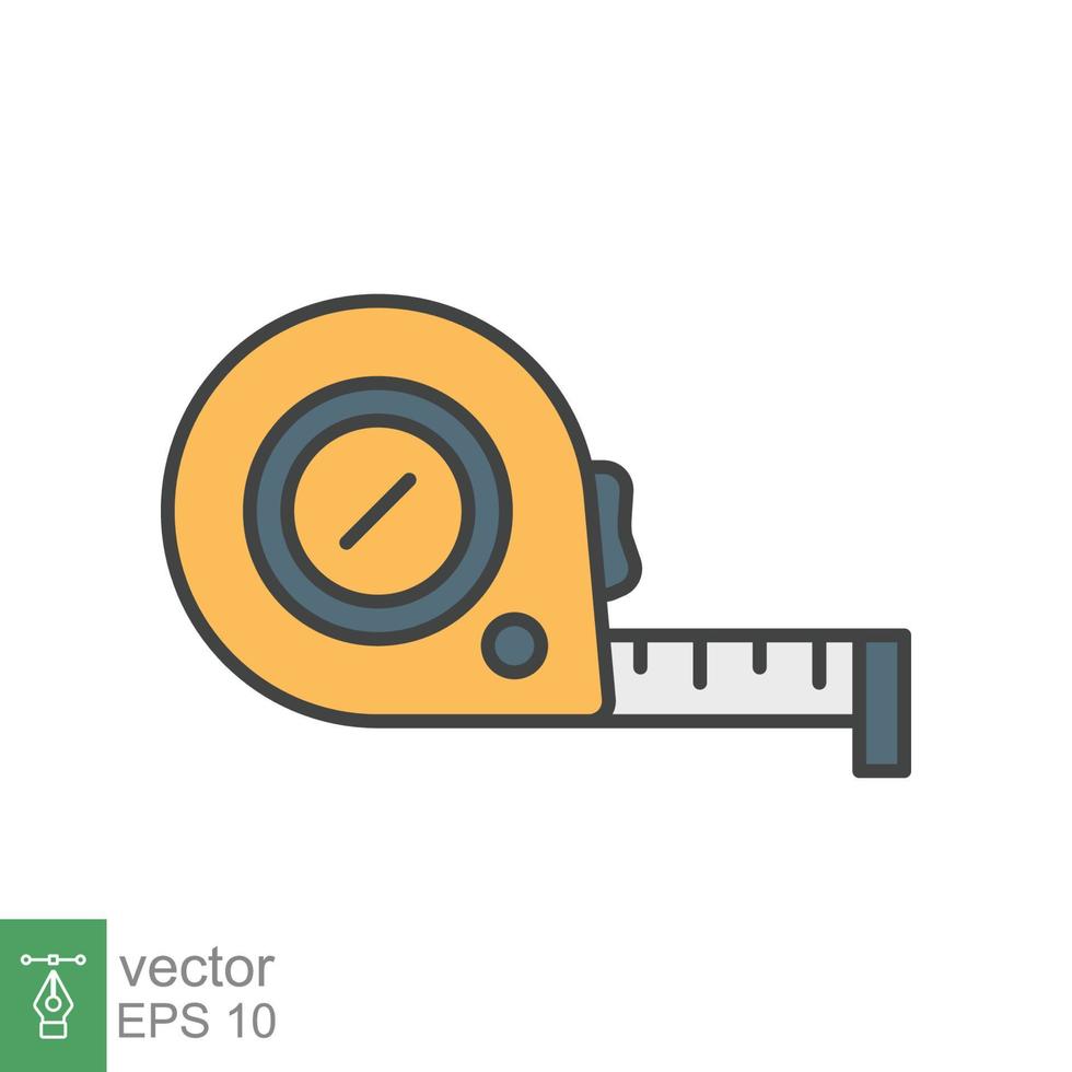 Measure tape flat icon. Simple filled outline style. Meter, length, metric, size concept for app and web. Vector illustration isolated on white background. EPS 10.