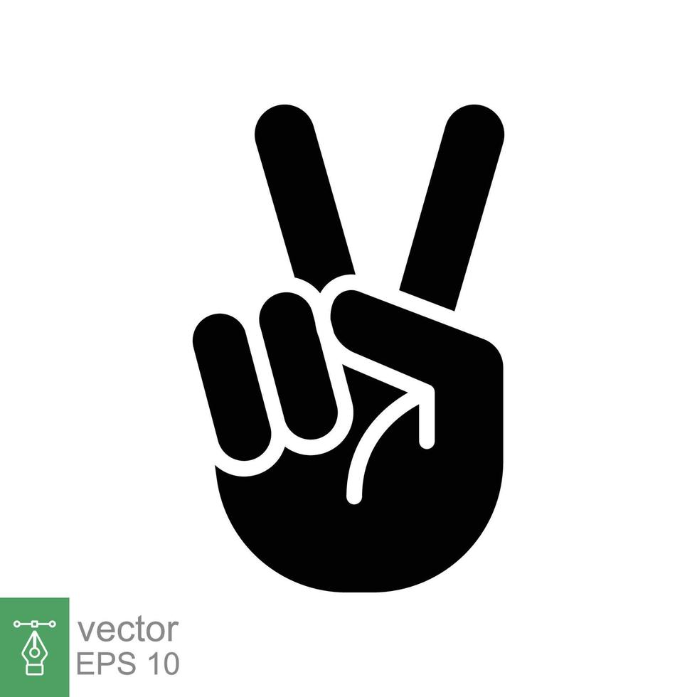 Hand gesture V sign for victory or peace glyph icon. Simple solid style for apps and websites. Vector illustration on white background. EPS 10.