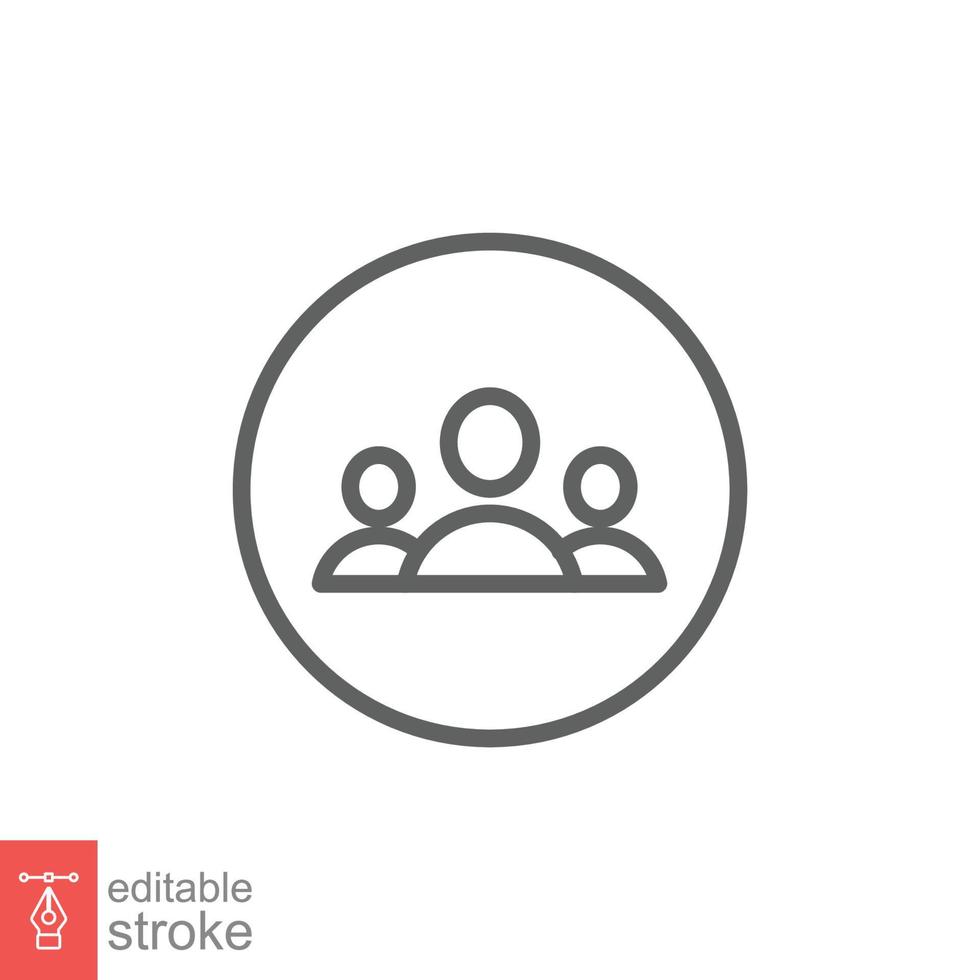 3 people line icon. Simple outline style. Multi user, circle, group, person, service concept. Crowd sign symbol design. Vector illustration isolated on white background. Editable stroke EPS 10.