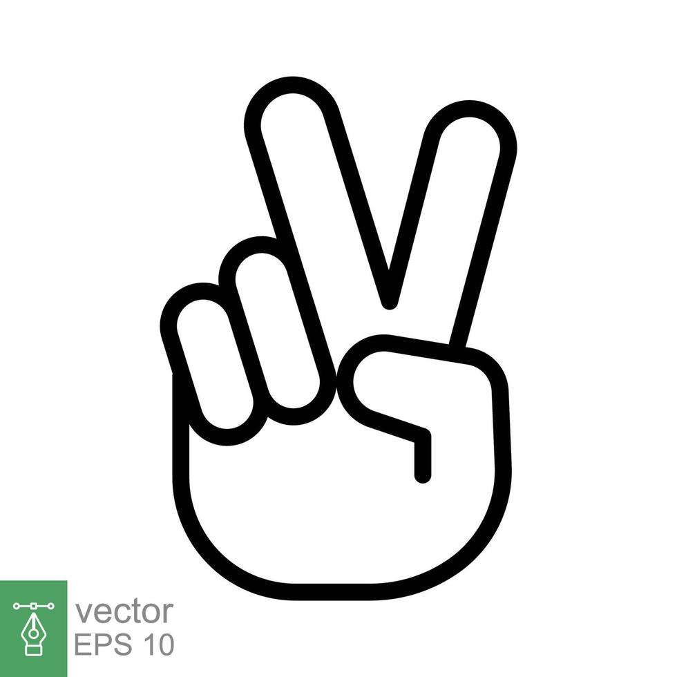 Hand gesture V sign for victory or peace line icon. Simple outline style for apps and websites. Vector illustration on white background. EPS 10.