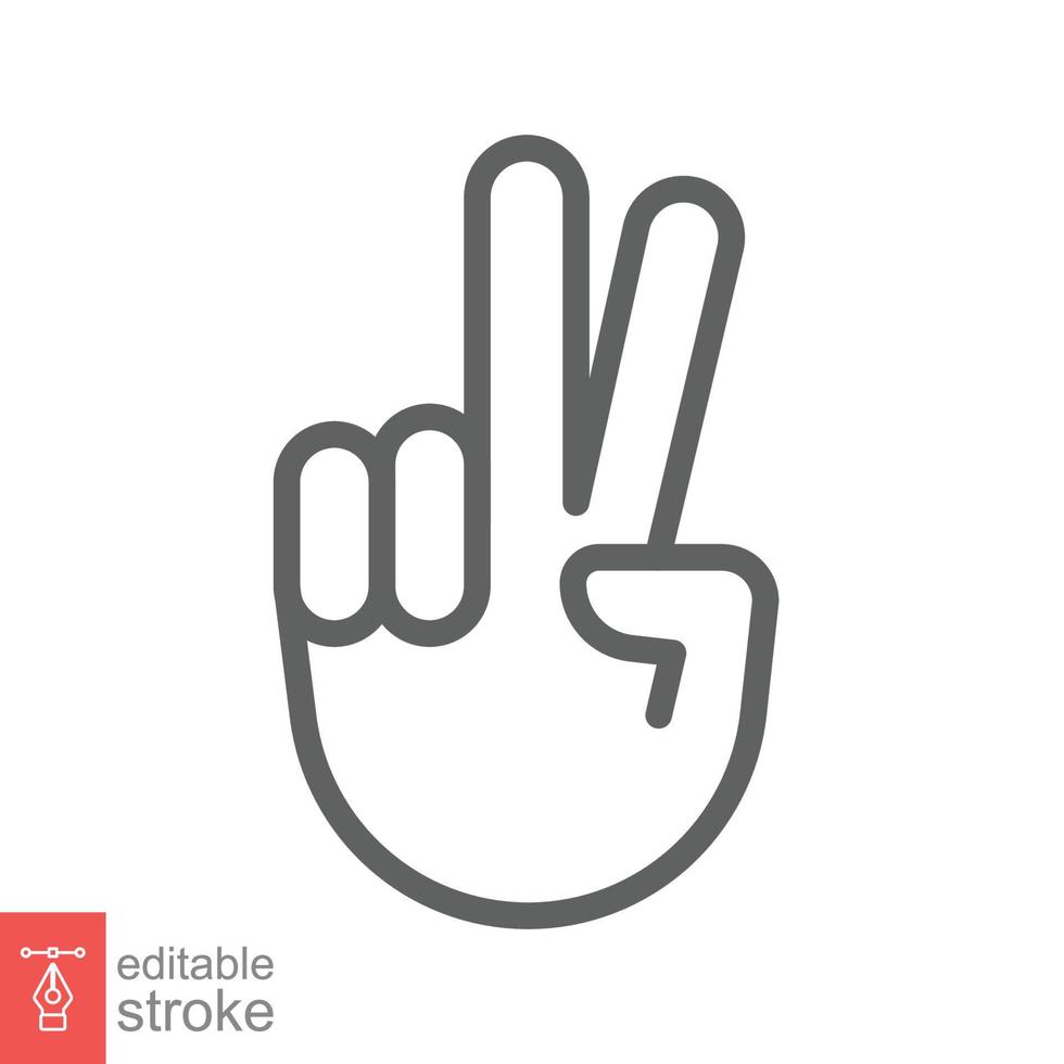 Hand gesture V sign for victory or peace line icon. Simple outline style for apps and websites. Vector illustration on white background. Editable stroke EPS 10.