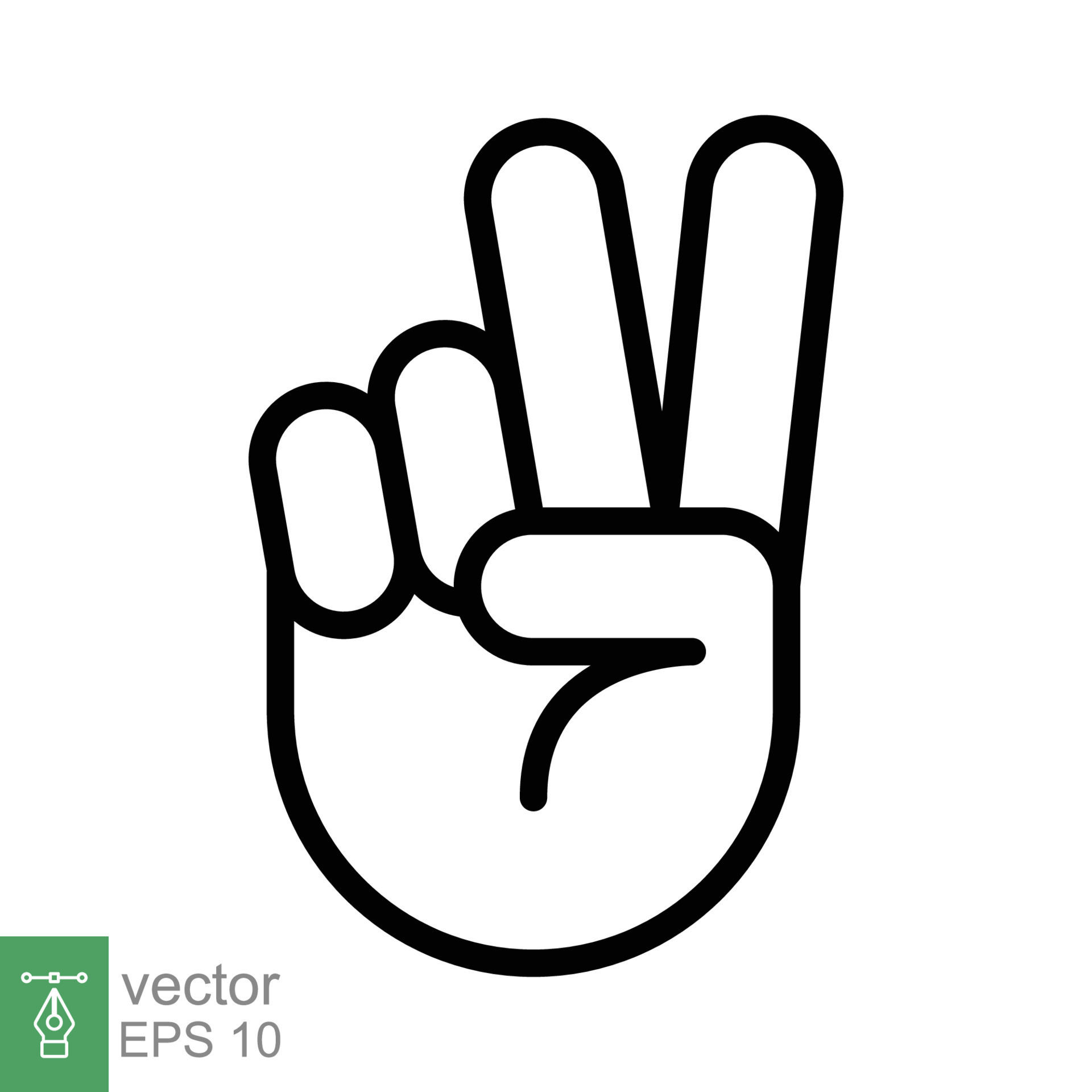 Hand gesture V sign for victory or peace line icon. Simple outline