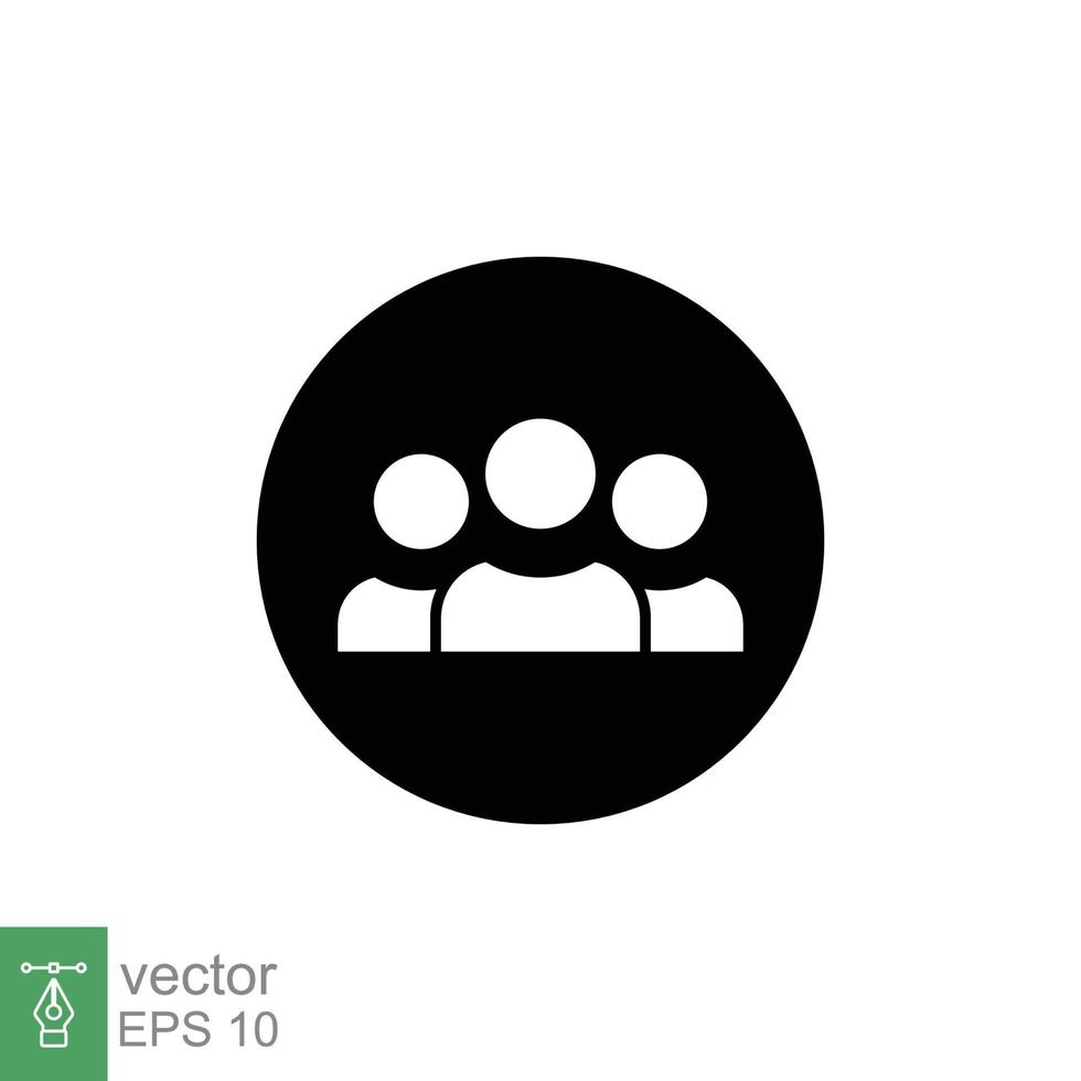 3 people glyph icon. Simple solid style. Multi user, circle, group, person, service concept. Crowd sign symbol design. Vector illustration isolated on white background. EPS 10.