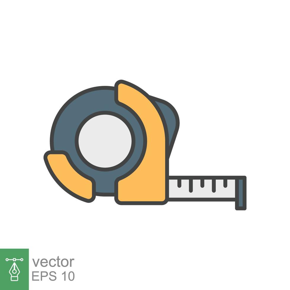 Measure tape flat icon. Simple filled outline style. Meter, length, metric, size concept for app and web. Vector illustration isolated on white background. EPS 10.