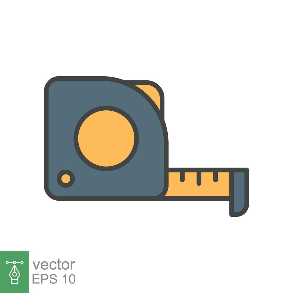 Measure tape flat icon. Simple filled outline style. Meter, length, metric, size concept for app and web. Vector illustration isolated on white background. EPS 10.