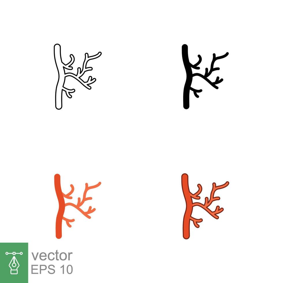 Human artery icon in different style. Two colored and black human artery vector icons designed in filled outline, line, glyph and solid style. Vector illustration isolated on white background. EPS 10