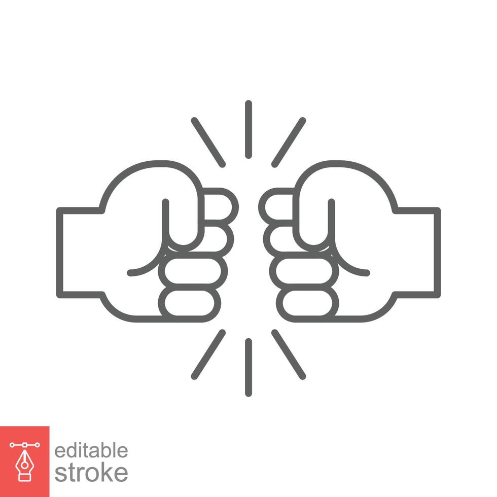 Fist bump line icon. Bro fist bump or power five pound outline style for apps and websites. Hand brother respect, impact, and handshake. Vector illustration on white background. Editable stroke EPS 10