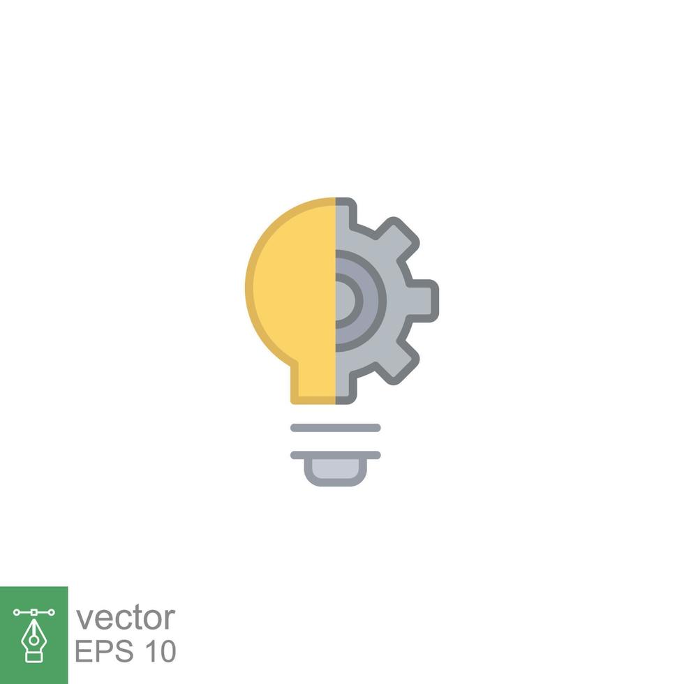 Light bulb icon. Simple filled outline style. Idea with gear wheel machine, creative solution, lamp, lightbulb symbol, inspiration concept. Vector illustration isolated on white background. EPS 10.