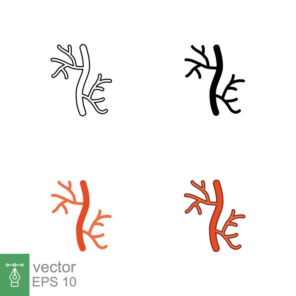 Human artery icon in different style. Two colored and black human artery vector icons designed in filled outline, line, glyph and solid style. Vector illustration isolated on white background. EPS 10