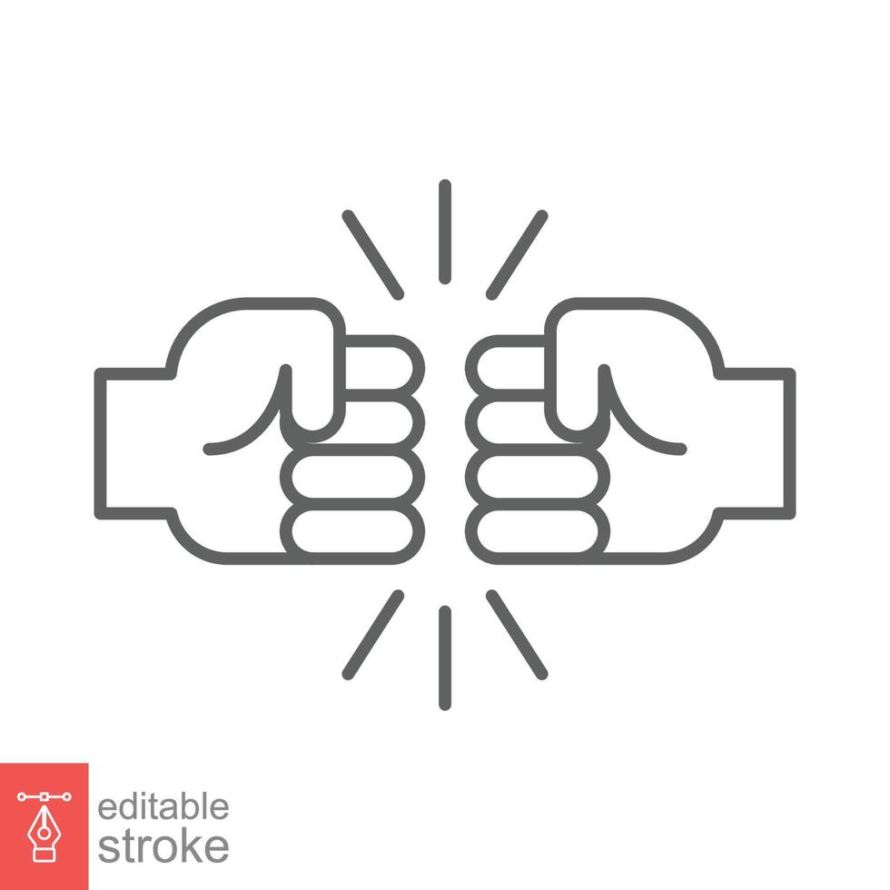 Fist bump line icon. Bro fist bump or power five pound outline style for apps and websites. Hand brother respect, impact, and handshake. Vector illustration on white background. Editable stroke EPS 10