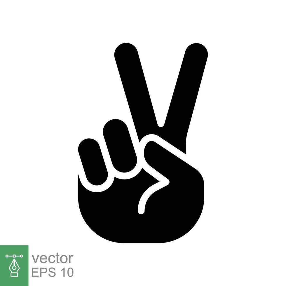 Hand gesture V sign for victory or peace glyph icon. Simple solid style for apps and websites. Vector illustration on white background. EPS 10.