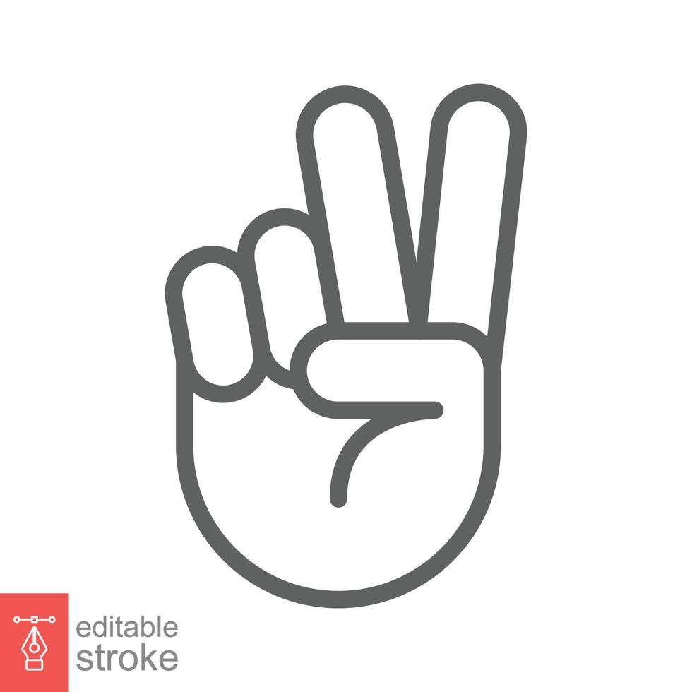 Hand gesture V sign for victory or peace line icon. Simple outline style for apps and websites. Vector illustration on white background. Editable stroke EPS 10.