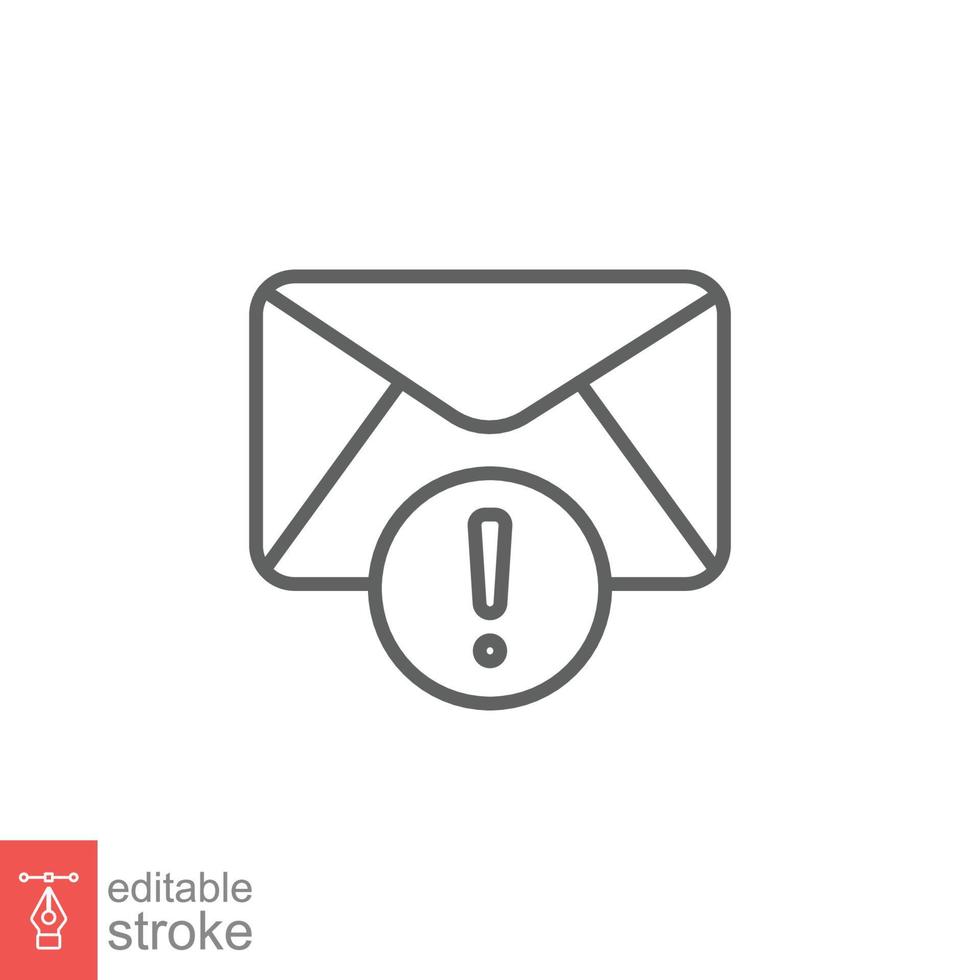 Warning alert message icon. Simple line style for web template and app. Email, suspicious, letter, mail, news, notification, vector illustration design on white background. Editable stroke EPS 10.