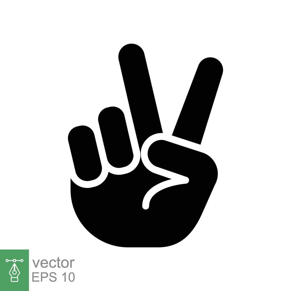 Hand gesture V sign for victory or peace glyph icon. Simple solid style for apps and websites. Vector illustration on white background. EPS 10.