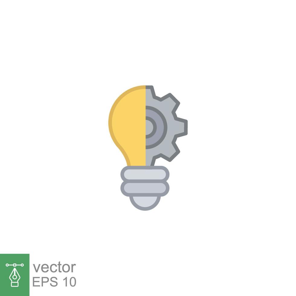 Light bulb icon. Simple filled outline style. Idea with gear wheel machine, creative solution, lamp, lightbulb symbol, inspiration concept. Vector illustration isolated on white background. EPS 10.