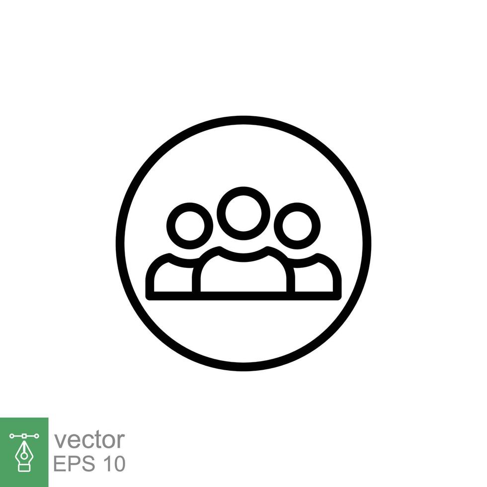 3 personas línea icono. sencillo contorno estilo. multi usuario, círculo, grupo, persona, Servicio concepto. multitud firmar símbolo diseño. vector ilustración aislado en blanco antecedentes. eps 10