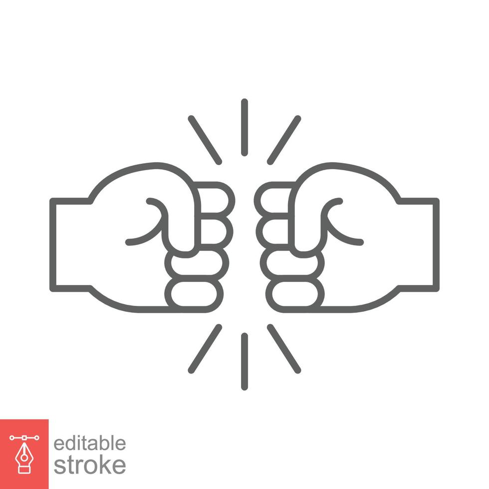 Fist bump line icon. Bro fist bump or power five pound outline style for apps and websites. Hand brother respect, impact, and handshake. Vector illustration on white background. Editable stroke EPS 10