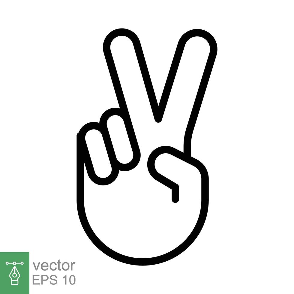 Hand gesture V sign for victory or peace line icon. Simple outline style for apps and websites. Vector illustration on white background. EPS 10.