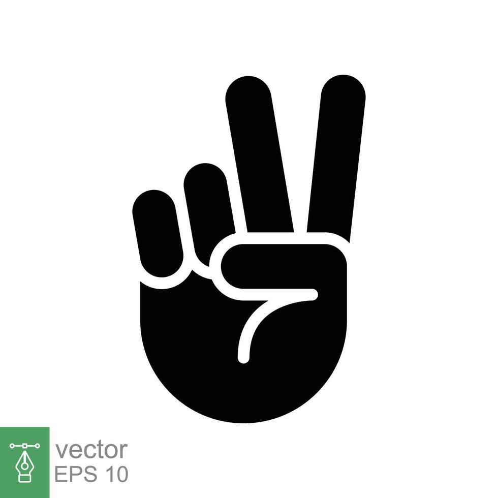 Hand gesture V sign for victory or peace glyph icon. Simple solid style for apps and websites. Vector illustration on white background. EPS 10.