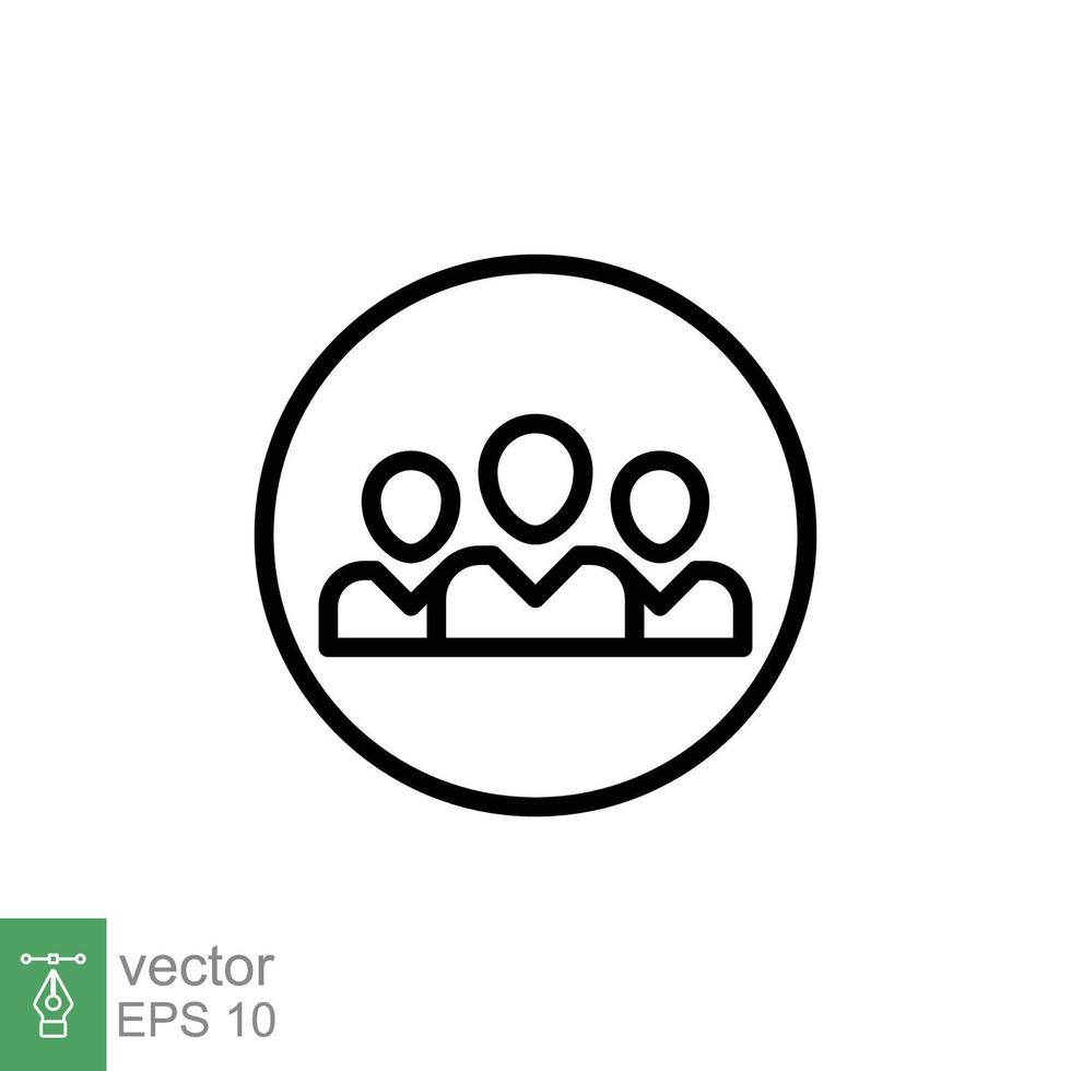 3 people line icon. Simple outline style. Multi user, circle, group, person, service concept. Crowd sign symbol design. Vector illustration isolated on white background. EPS 10.