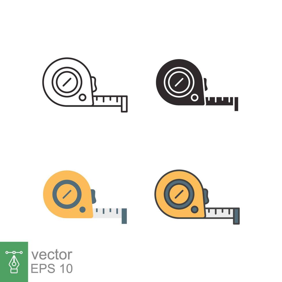 Measure tape icon in different style. Simple outline, solid, flat, filled outline symbol. Meter, length, metric, size concept for app and web. Vector illustration isolated on white background. EPS 10.