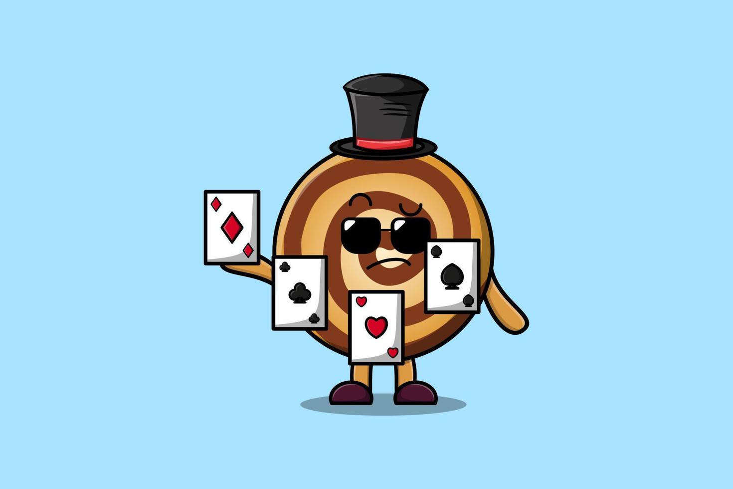 lindo mago de galletas de dibujos animados jugando cartas mágicas vector