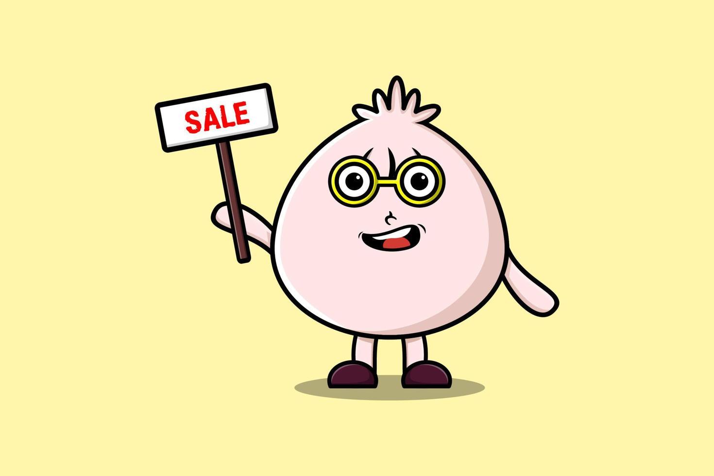 Cute cartoon Dim sum character holding sale sign vector