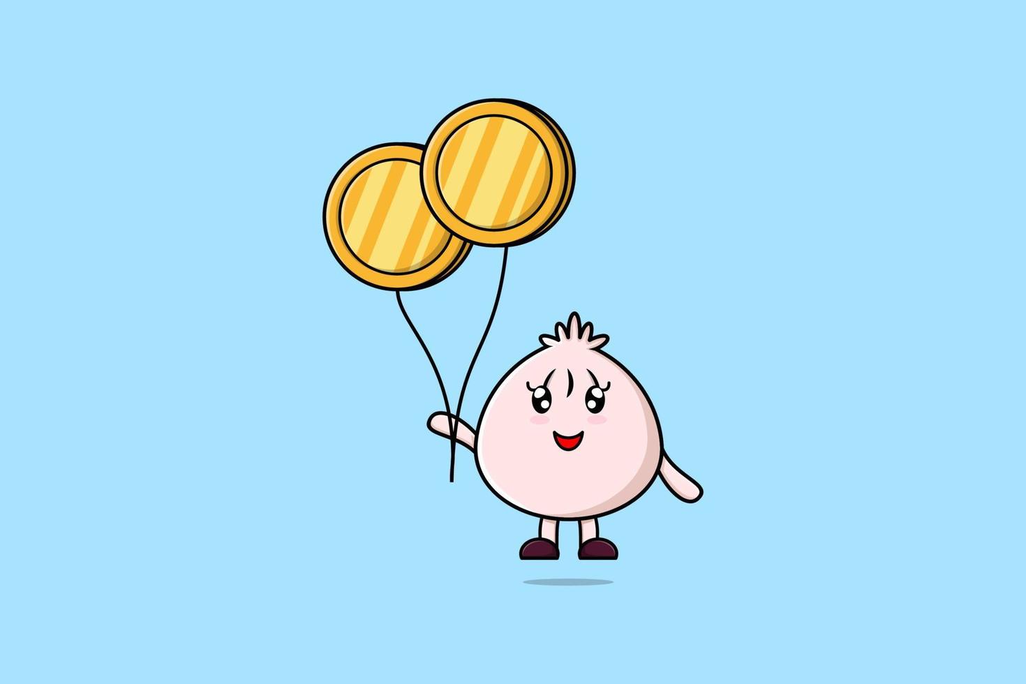 Cute cartoon Dim sum floating with coin balloon vector