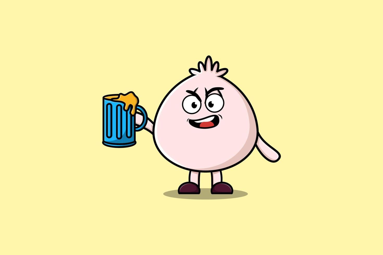 Cute Dim sum cartoon character with beer glass vector