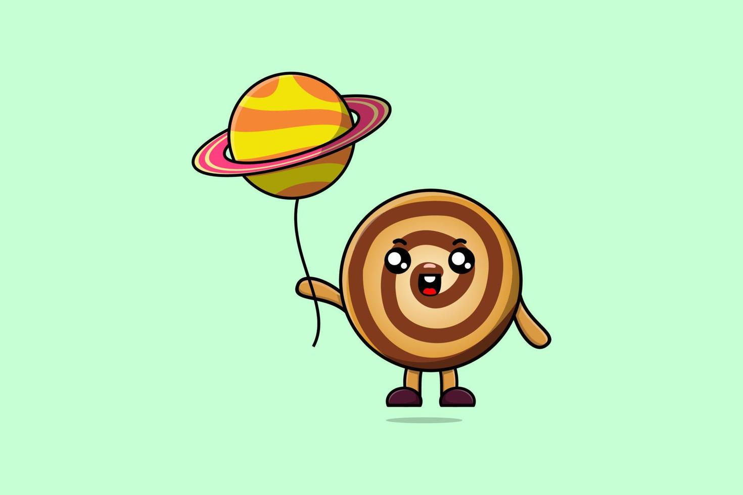 Cute cartoon Cookies floating with planet balloon vector