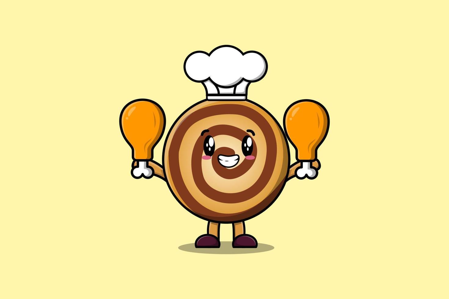 Cute cartoon Cookies chef holding chicken thighs vector