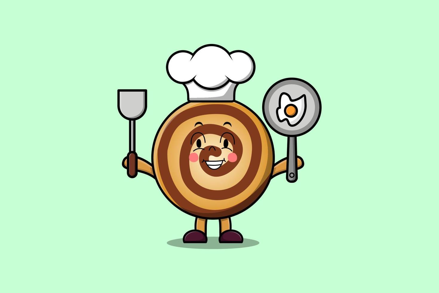 Cute cartoon Cookies chef holding pan and spatula vector