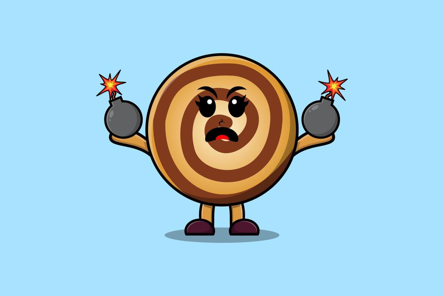 Cute cartoon Cookies holding bomb with scared vector