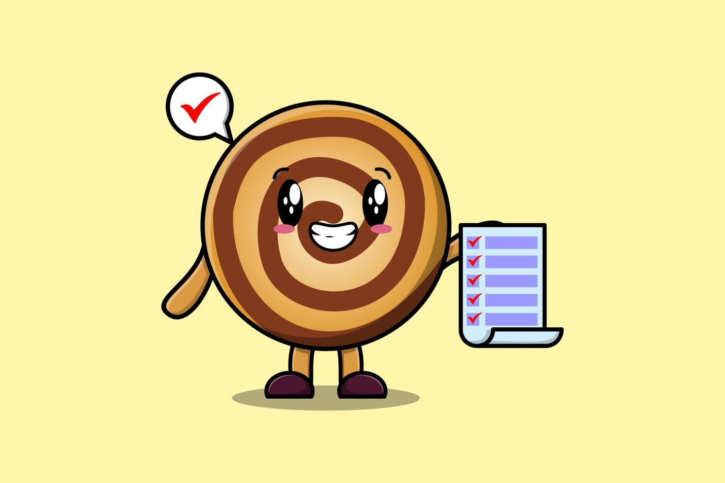 lindo personaje de dibujos animados de galletas mantenga nota de lista de verificación vector