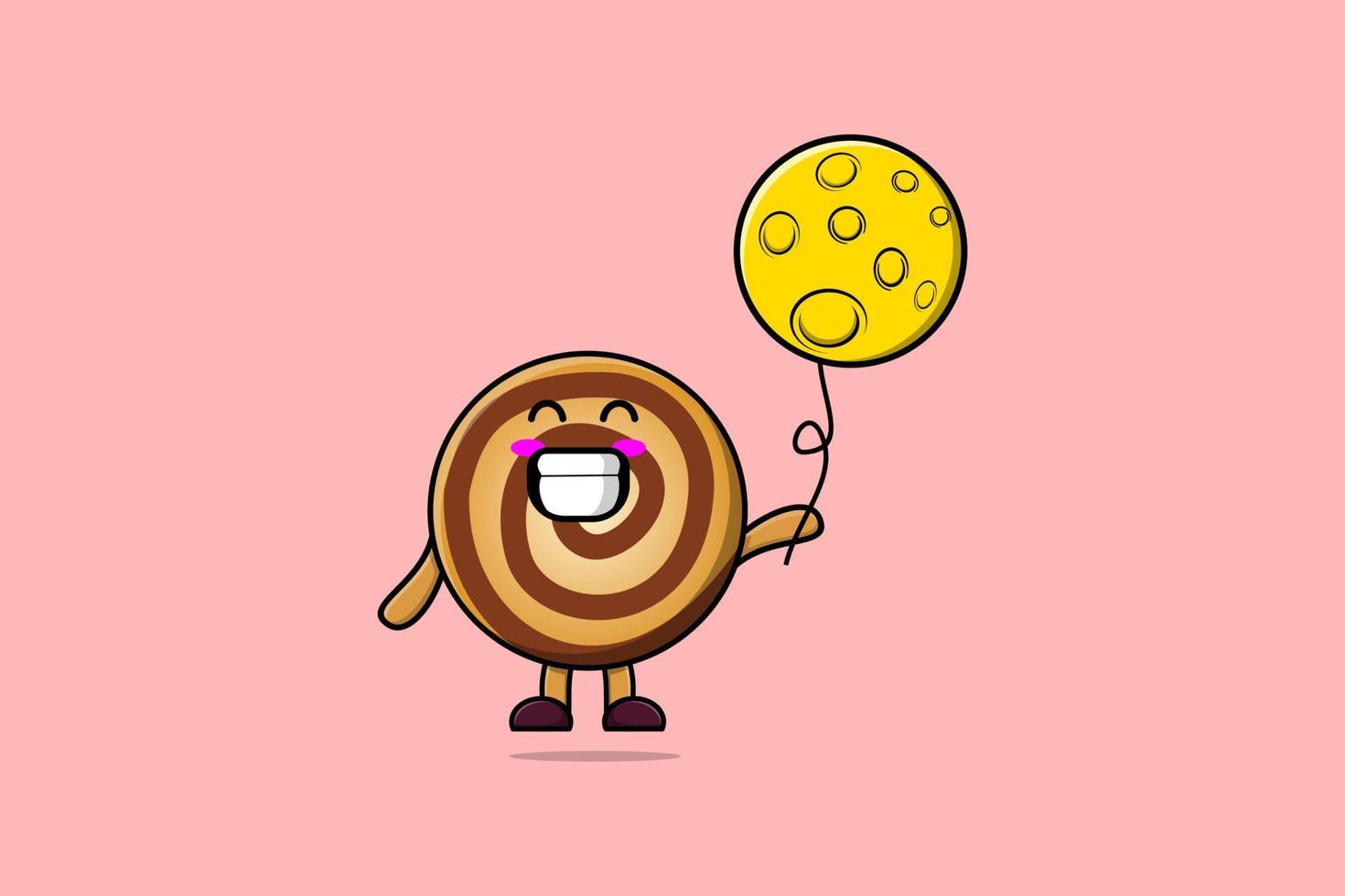 Cute cartoon Cookies floating with moon balloon vector