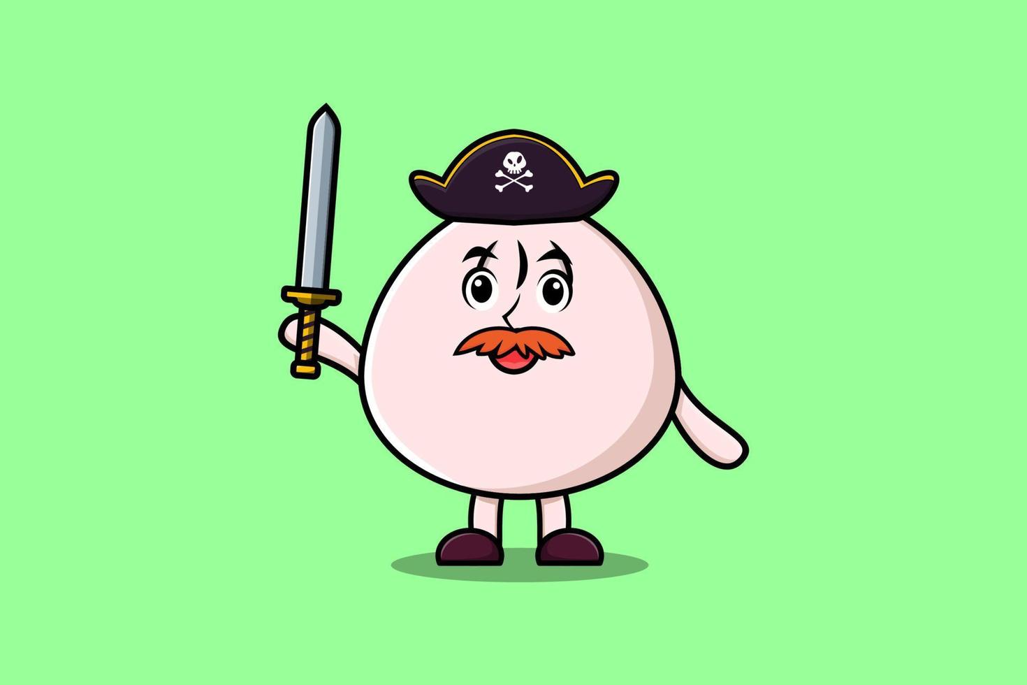 Cute cartoon mascot Dim sum pirate holding sword vector