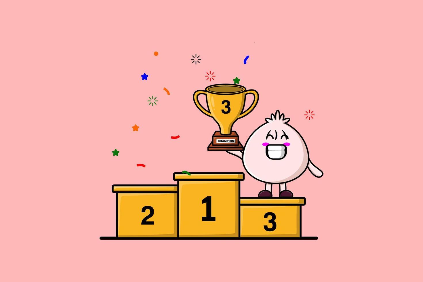 Cute cartoon Dim sum character as the third winner vector