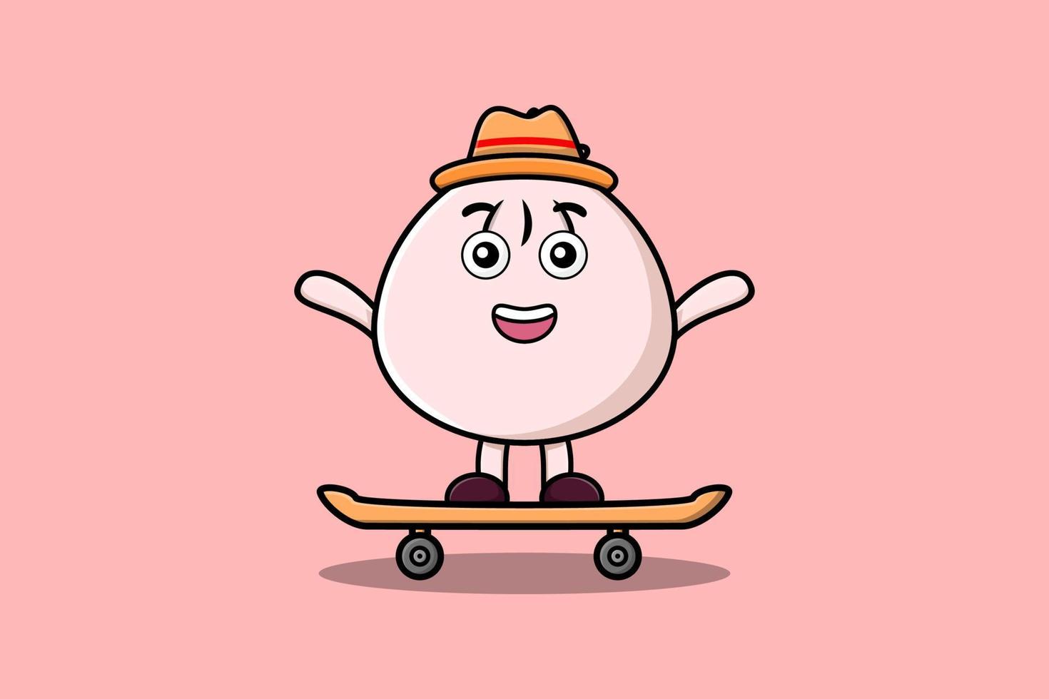 cute cartoon Dim sum standing on skateboard vector