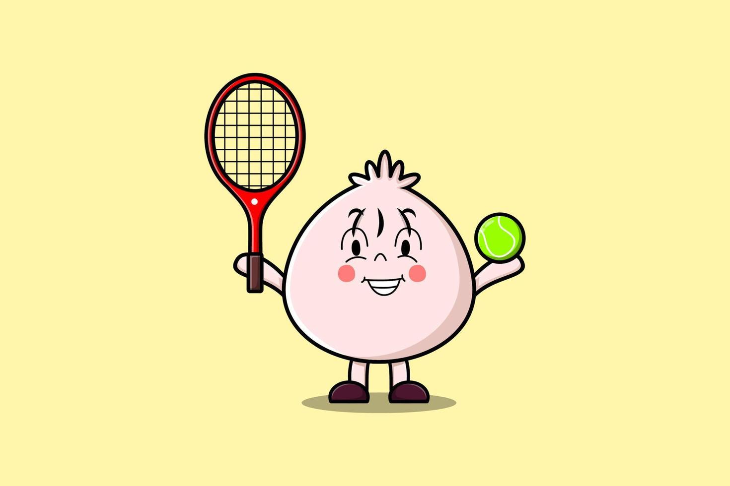 Cute cartoon Dim sum character play tennis field vector