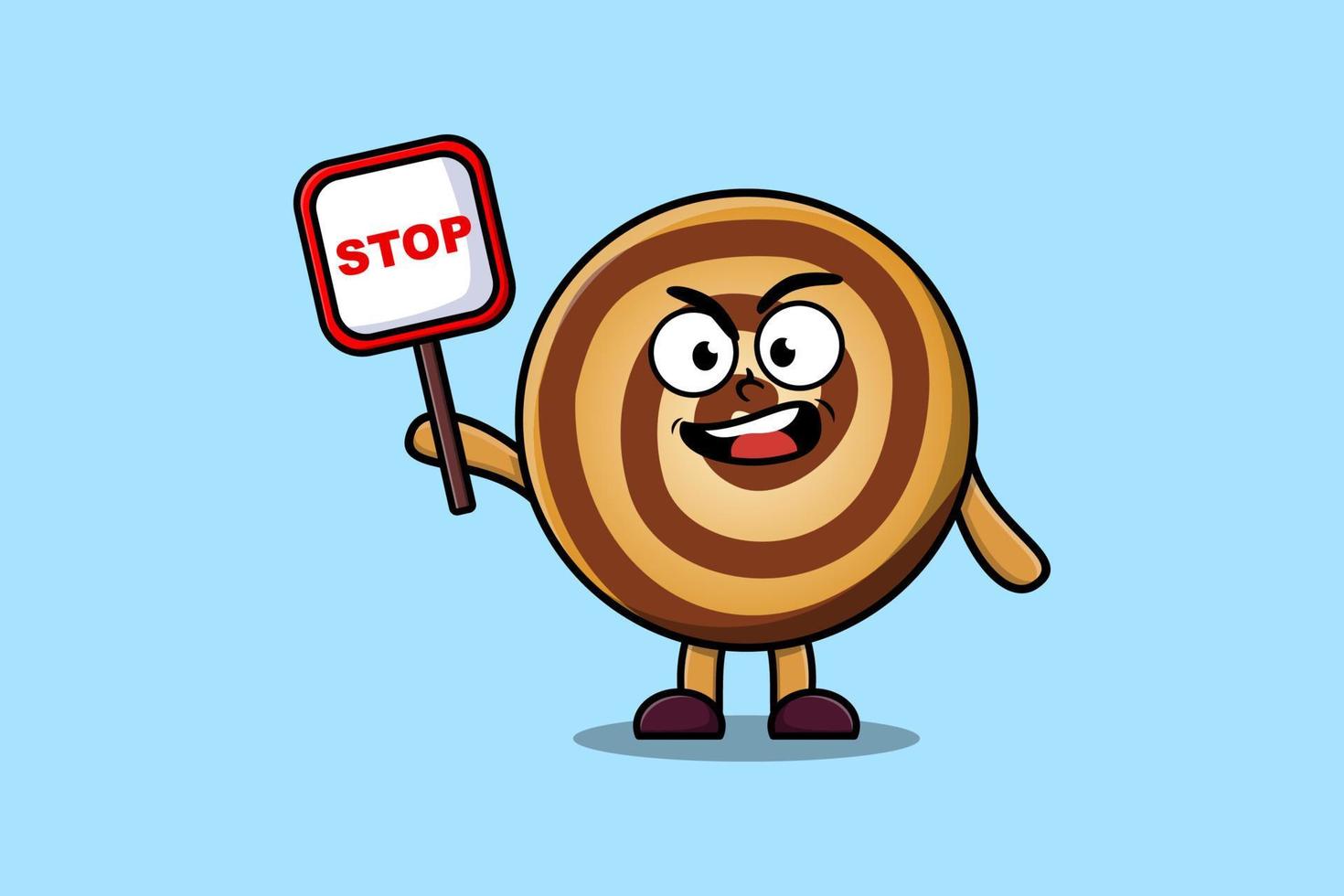 Cute Cartoon mascot Cookies with stop sign board vector